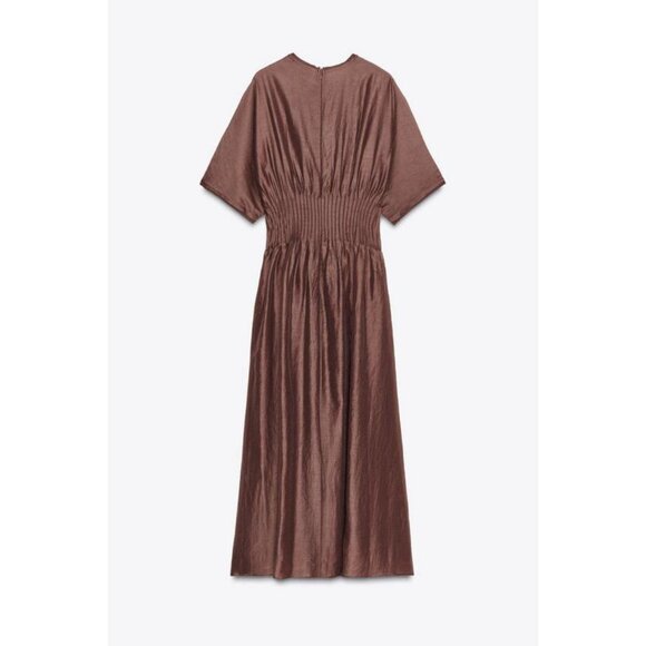 ZARA PLEATED WAIST KNIT DRESS WITH MATCHING DETAIL - Picture 6 of 7